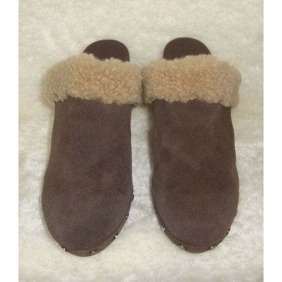 UGG Adele Brown Suede Sheepskin Studded Clogs Heels Mules Shoes Women Size  US 7 - Picture 10 of 12